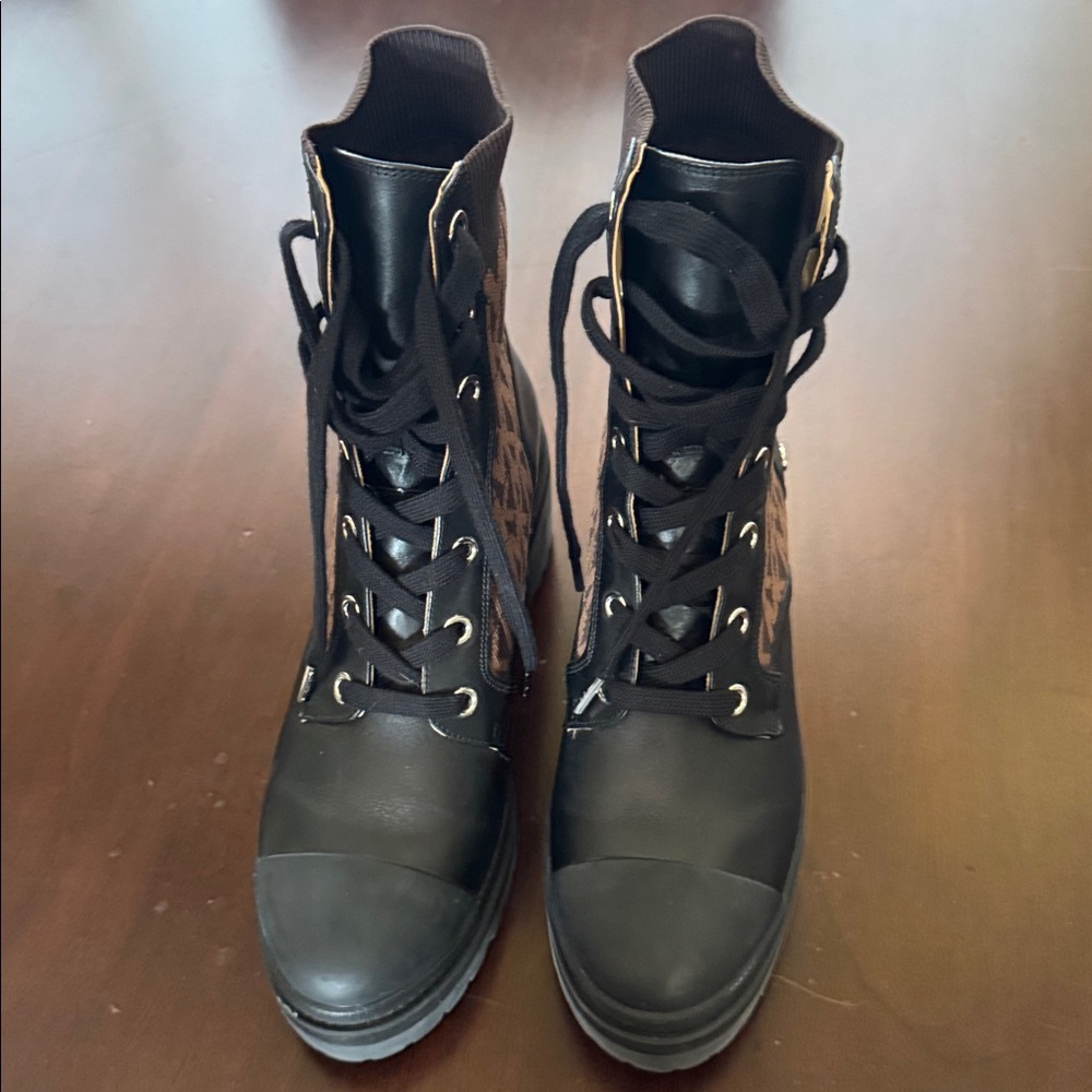 Michael Kors Black and Brown Logo Combat Boots - Picture 5 of 6